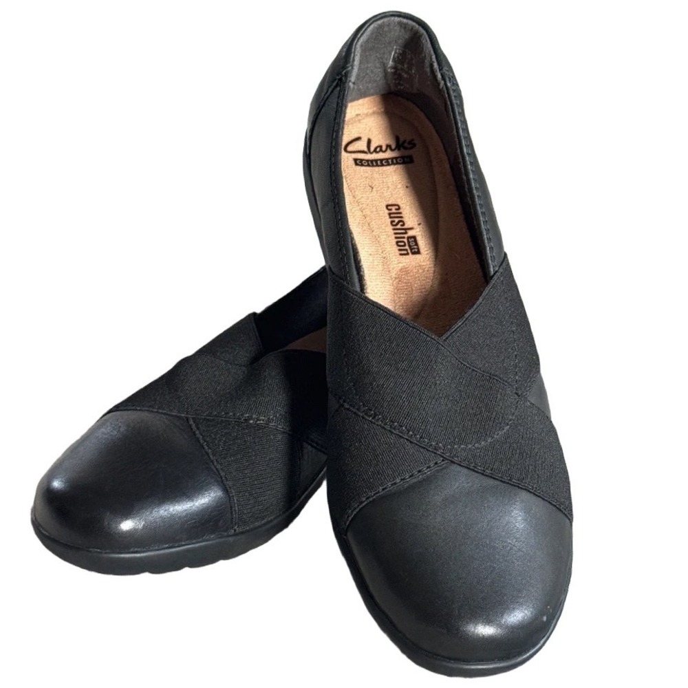 Clarks Collection 8 Medora Jem Black Leather Crisscross Slip On Loafers Flats